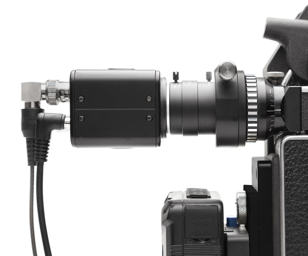 Bolex video assist. Camera mounted on adapter.