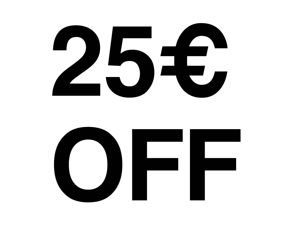 Black Friday graphic showing 25€ off discount