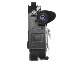 Back of Bolex REX5 showcased on white background. 