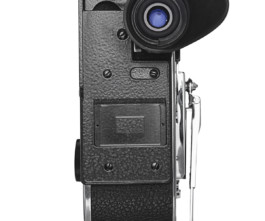 Back of Bolex REX5 showcased on white background. 