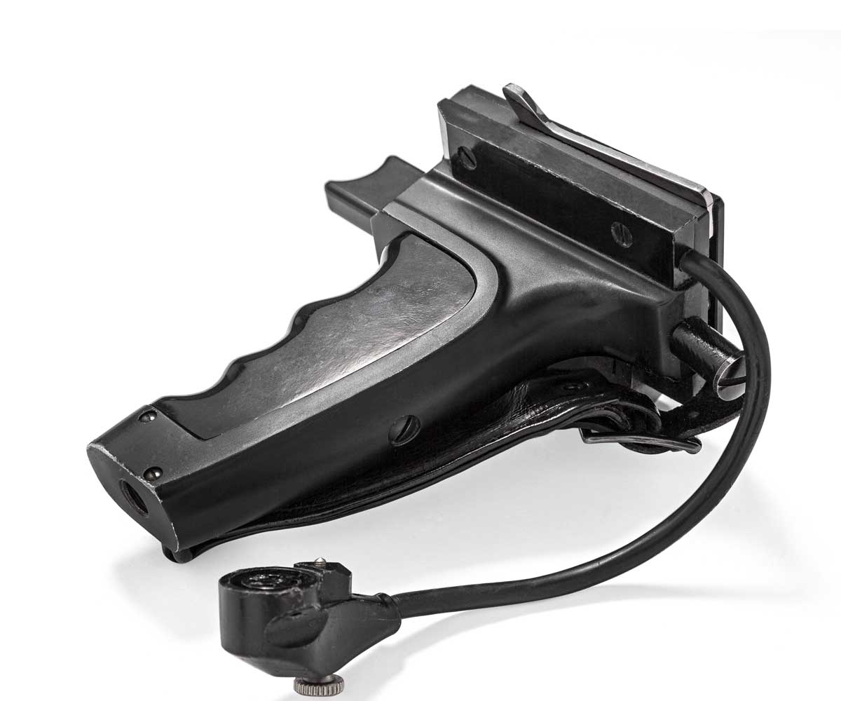 Bolex Pistol Grip with Electric Release for H16 EL showcased on white background.