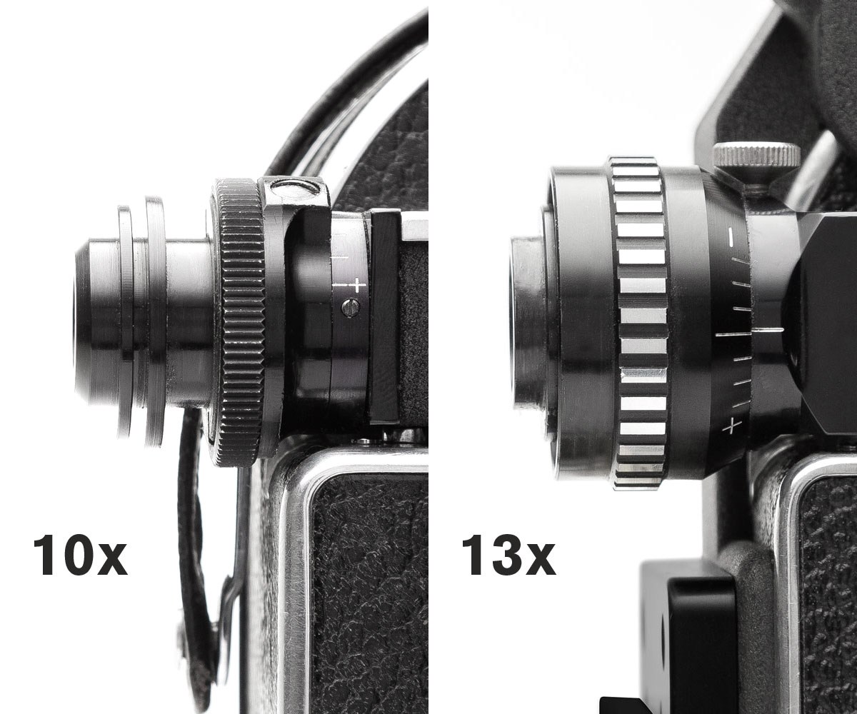 Side-by-side comparison of Bolex 10x and 13 Viewfinders.