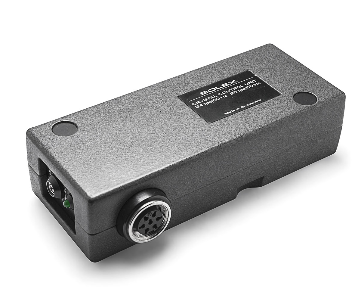 Bolex crystal sync unit showcased on white background. Face B