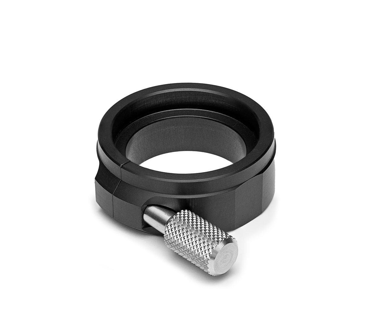 A studio photograph of the upgraded Bolex 13X viewfinder adapter.