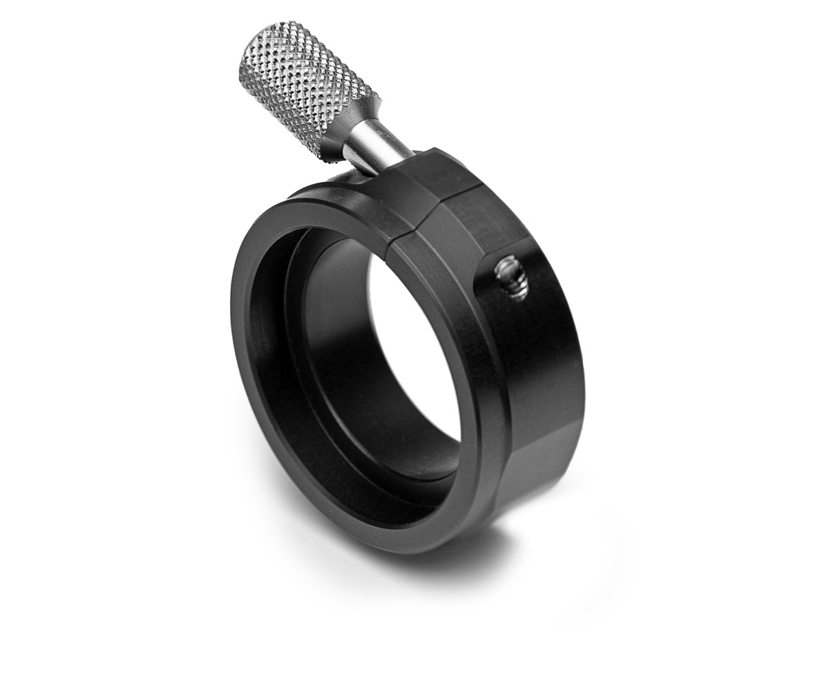 A studio photograph of the upgraded Bolex 13X viewfinder adapter.