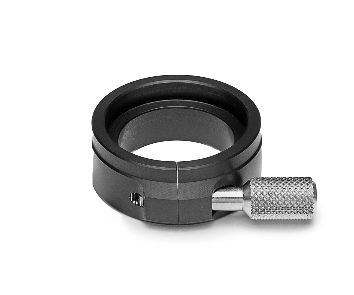 A studio photograph of the upgraded Bolex 13X viewfinder adapter.