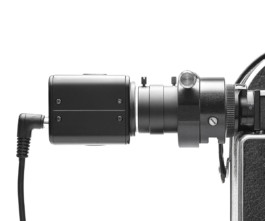 10X Viewfinder of the Bolex REX3 on a White Background with 10x adapter. 