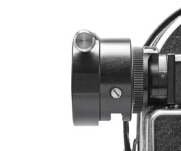 10X Viewfinder of the Bolex REX3 on a White Background with 10x adapter. 