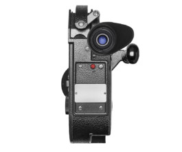 Back of Bolex EBM showcased on white background. 