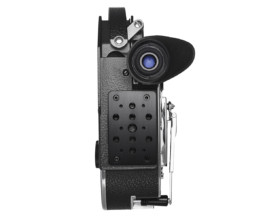 Back of Bolex EBM showcased on white background. 