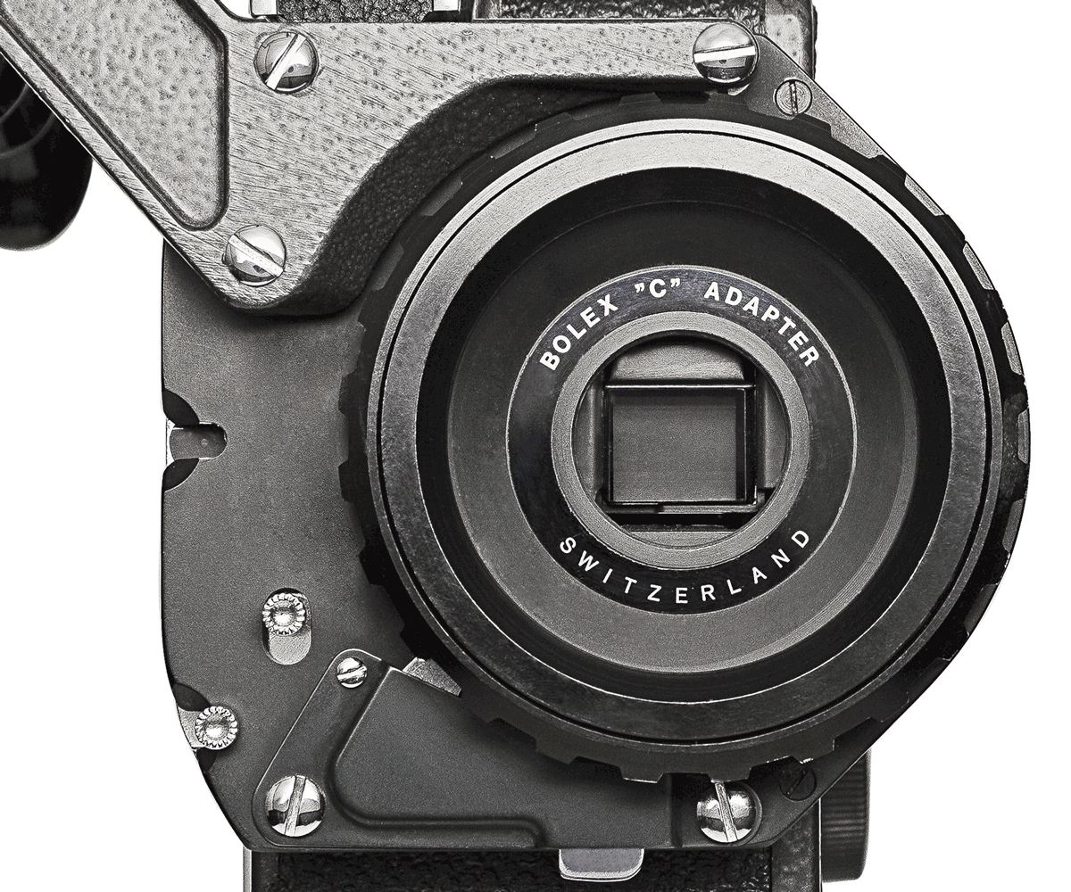 Bolex bayonet showcased on white background without cap showing the Bolex prism.