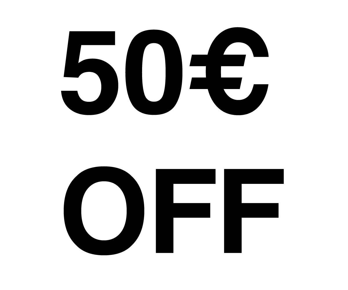 Black Friday graphic showing 50€ off discount